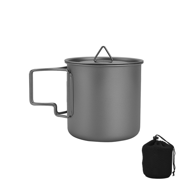 Camping Cooking Gadgets - كوب تخييم من التيتانيوم بمقبض قابل