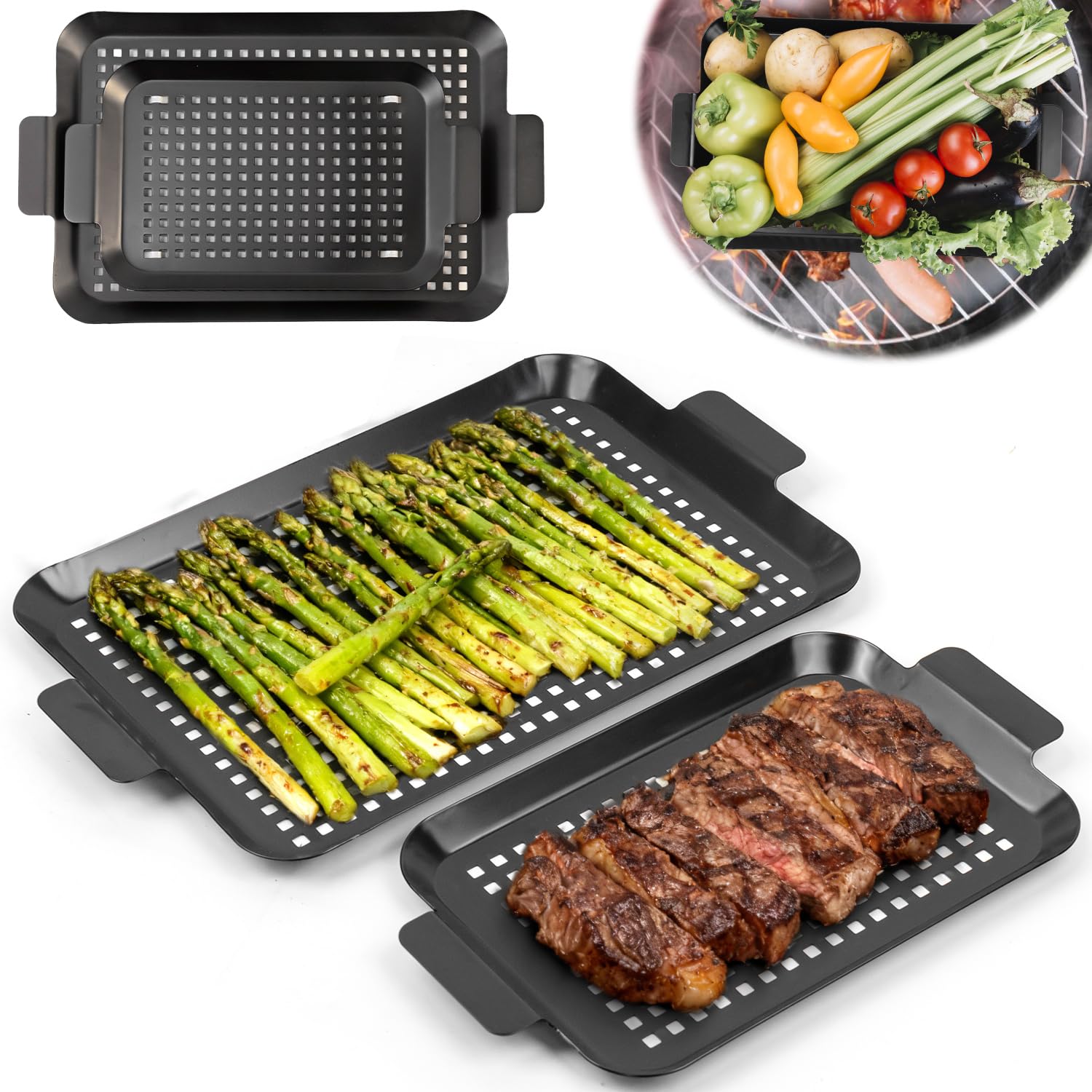 Camping Cooking Griddle - 2 قطعة صينية شواء، غطاء شواء