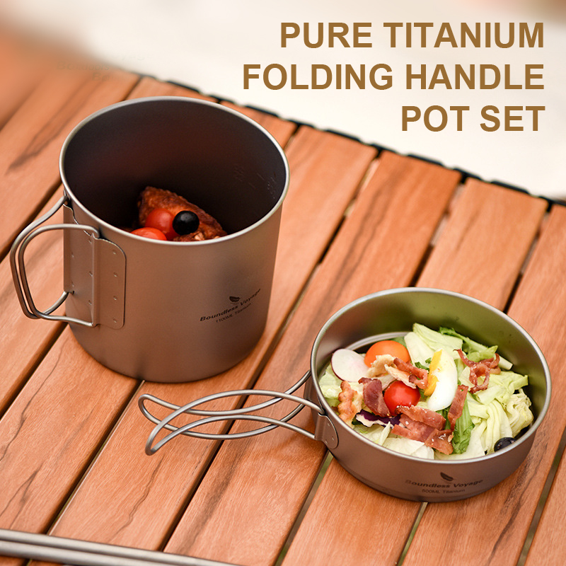Camping Cooking Frying Pan - مجموعة أوعية بمقبض قابل للطي من