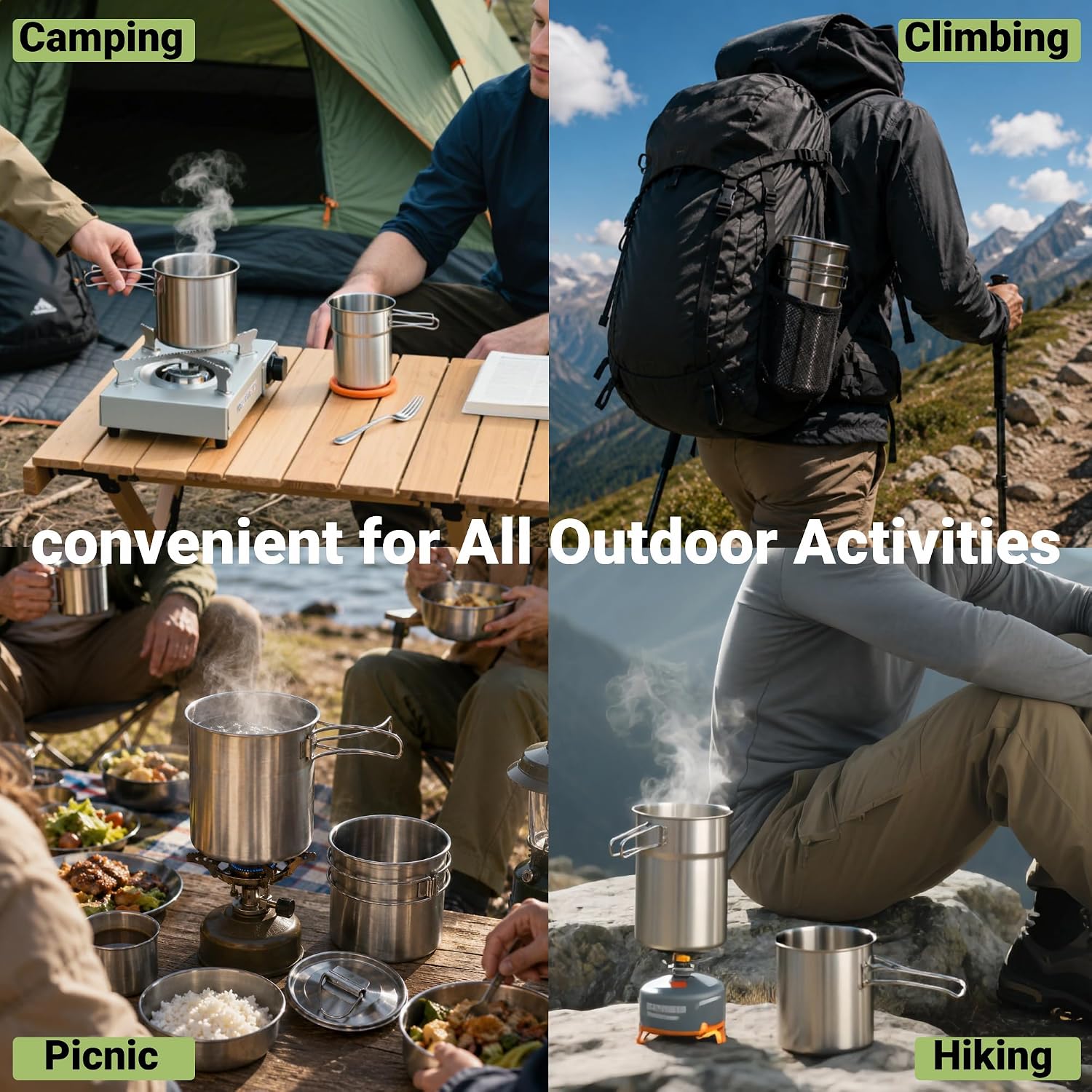 أكواب قابلة للطي للتخييم، أوان - مراجعة Camping Outdoor Cooking Set وسعره
