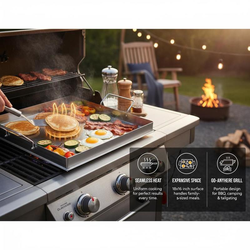 شواية مسطحة عالمية مقاس 18x16  - مراجعة Camping Outdoor Cooking Set وسعره