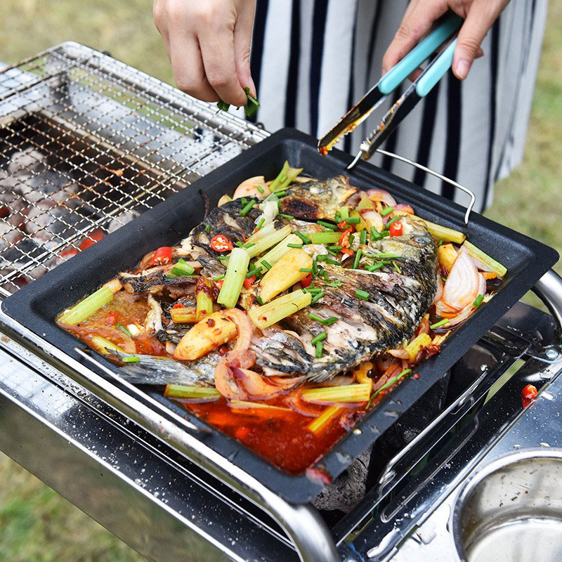 مقلاة شواء مربعة سميكة للاستخد - مراجعة Camping Cooking Frying Pan وسعره